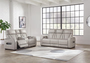 Ashley Furniture Boyington living room set with sofa and loveseat, upholstered in beige fabric with plush cushions.