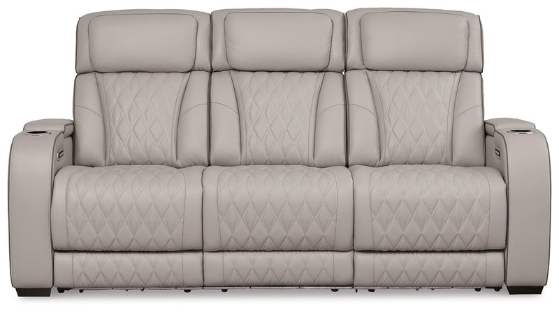 Boyington Ashley Furniture living room set with plush sofa and matching armchair, shown from a head-on view in a modern living space.