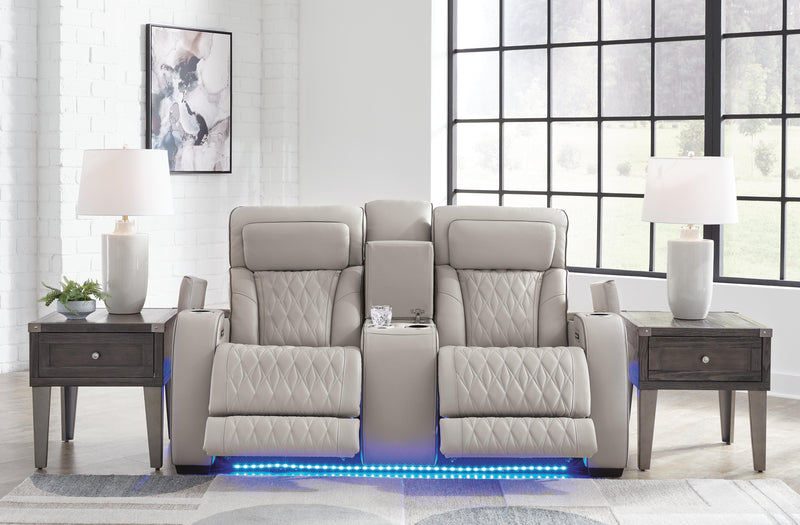 Ashley Furniture Boyington living room set featuring a plush sofa and armchair with neutral upholstery and modern design.