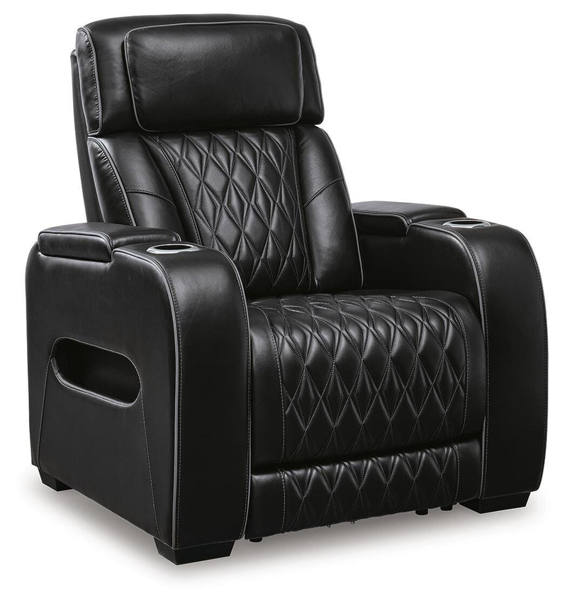 Ashley Furniture Boyington Power Recliner shown in a closed position with plush upholstery and a modern design.