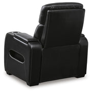 Boyington Power Recliner by Ashley Furniture shown in reclined position with plush upholstery and built-in footrest.