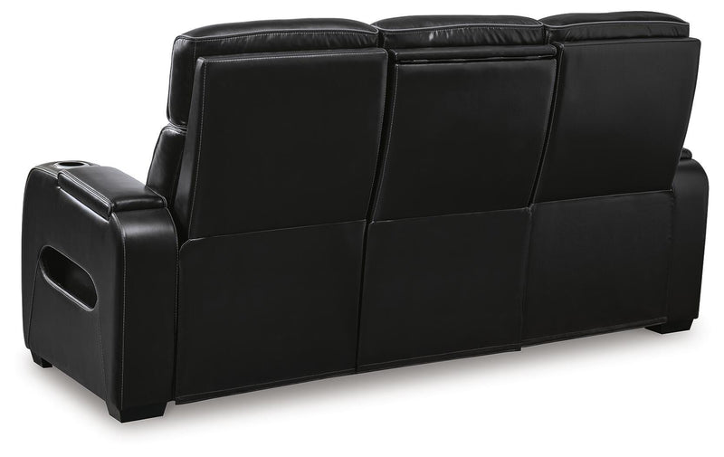 Boyington Power Reclining Sofa by Ashley Furniture, showing the back view with plush upholstery and reclining features.