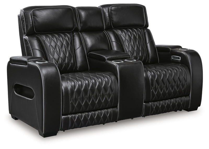 Ashley Furniture Boyington living room set with plush sofa and matching armchair, shown from an angled view.
