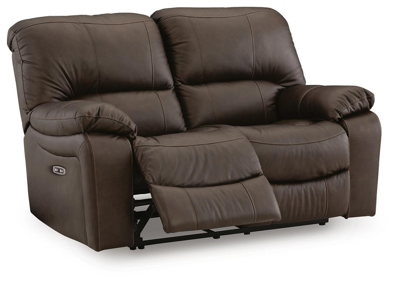 Ashley Furniture Leesworth living room set displayed from an angle showing sofa, loveseat, and armchair arrangement.