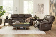 Ashley Furniture Leesworth living room set featuring a sofa, loveseat, and armchair with neutral upholstery and contemporary design.