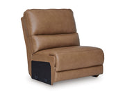 Ashley Furniture DeepWakes reclining sectional sofa chaise, view from an angle showing plush upholstery and spacious seating area.