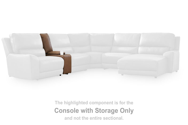 Ashley Furniture DeepWakes power reclining sectional with chaise, showing plush fabric and modern design in a living room setting.