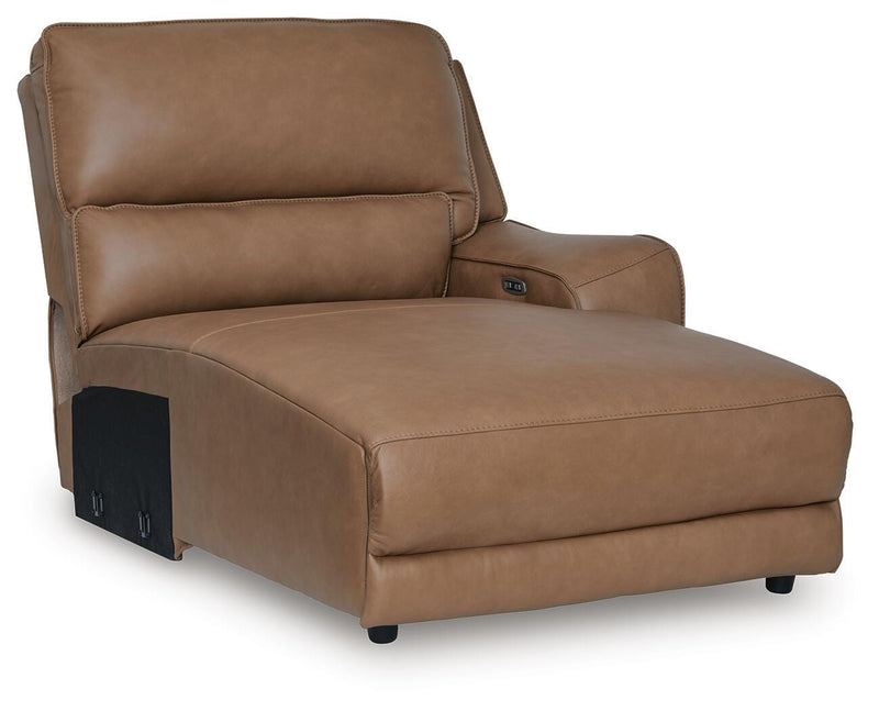 Ashley Furniture DeepWakes power reclining sectional with chaise, showing the angled view of the fabric upholstery and reclining features.
