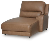 Ashley Furniture DeepWakes power reclining sectional with chaise, shown from an angled view highlighting the plush seating and modern design.