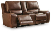 Ashley Furniture DeepWakes reclining living room set with open sofa and chaise, showcasing plush fabric and reclining features.