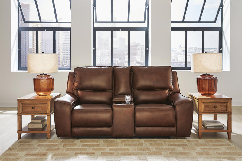 Ashley Furniture DeepWakes reclining living room set with plush cushions and wide armrests, perfect for relaxing in the living room.