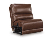 Ashley Furniture DeepWakes reclining sectional with storage console, shown from an angled view featuring plush upholstery and built-in storage