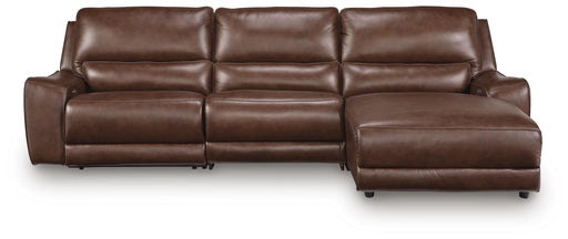 Ashley Furniture DeepWakes reclining sectional sofa chaise with plush upholstery and padded armrests, shown in a stylish living room setting.