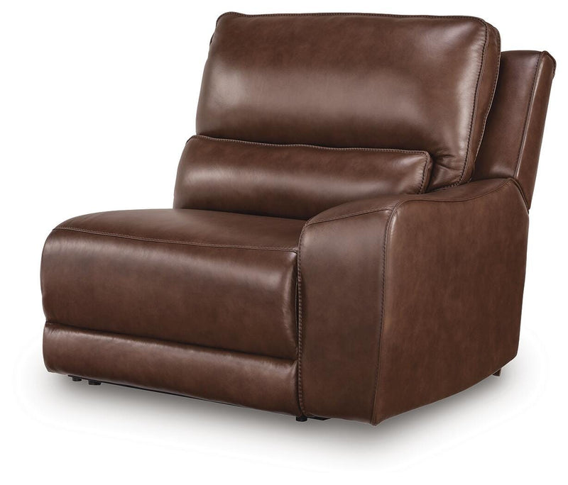 Ashley Furniture DeepWakes reclining sectional sofa chaise with plush cushions and a modern design, viewed from an angle.