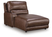 Ashley Furniture DeepWakes reclining sectional sofa chaise with plush cushions and a modern design, shown from an angled view.