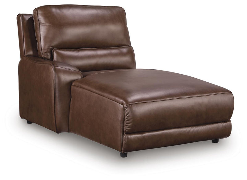 Ashley Furniture DeepWakes Power Reclining Sectional with Chaise, angled view showing plush cushions and modern design.