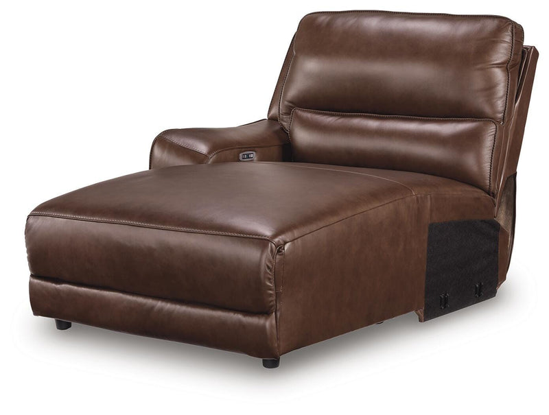 Ashley Furniture DeepWakes reclining sectional sofa chaise with plush cushions and modern design, shown from an angled side view.