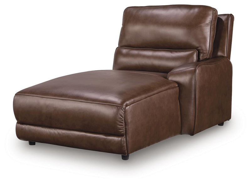 Ashley Furniture DeepWakes power reclining sectional with chaise, showing the angled view of the plush fabric sofa with reclining features.