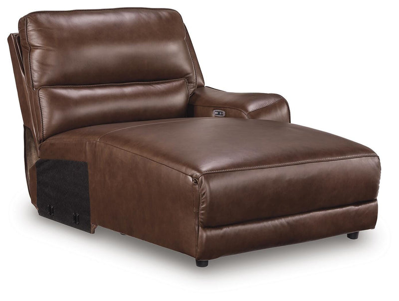 Ashley Furniture DeepWakes reclining sectional sofa chaise with plush cushions and reclining features, shown from an angled view.