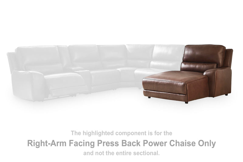Ashley Furniture DeepWakes reclining sectional sofa chaise with plush upholstery and adjustable headrests, shown in a modern living room setting.