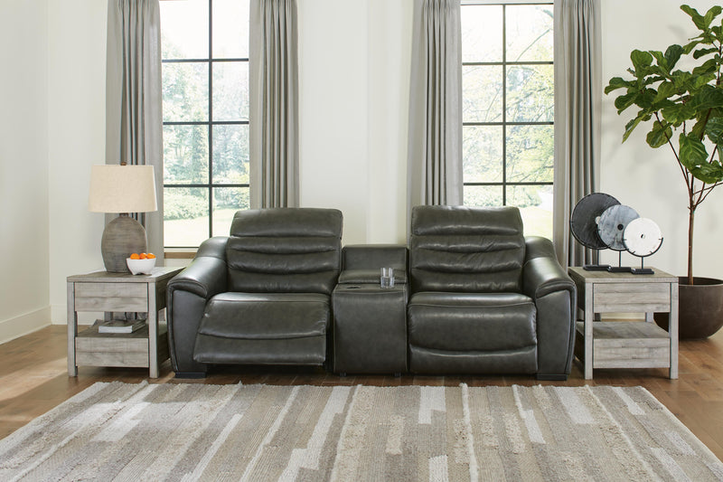 Ashley Furniture Center Line living room set with sofa and armchair in a modern design, shown in a well-lit living room setting.