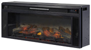 Ashley Furniture entertainment accessories fireplace insert with a modern fireplace design and angled view.