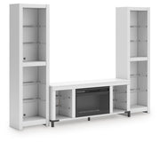 Ashley Furniture Brollevi Entertainment Center with open shelves and storage cabinets, modern design in warm wood finish.