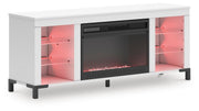Ashley Furniture Brollevi 60-inch TV stand with electric fireplace, entertainment center with modern design and warm glow.