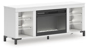 Ashley Furniture Brollevi 60-inch TV stand with electric fireplace, white entertainment center with angled design and storage compartments