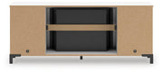 Back view of Ashley Furniture Brollevi 60-inch TV stand with electric fireplace and storage cabinets in a modern entertainment center design.
