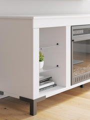 Ashley Furniture Brollevi 60-inch TV stand with electric fireplace, featuring modern entertainment center design and storage compartments.