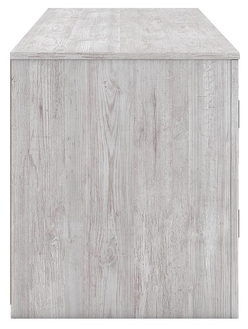 Ashley Furniture Cayboni 71-inch TV stand with electric fireplace, wood finish, and storage cabinets in a modern living room setting.