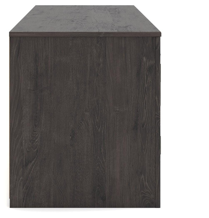 Ashley Furniture Cayboni 71-inch TV stand with built-in electric fireplace, featuring a modern wood finish and open shelving.