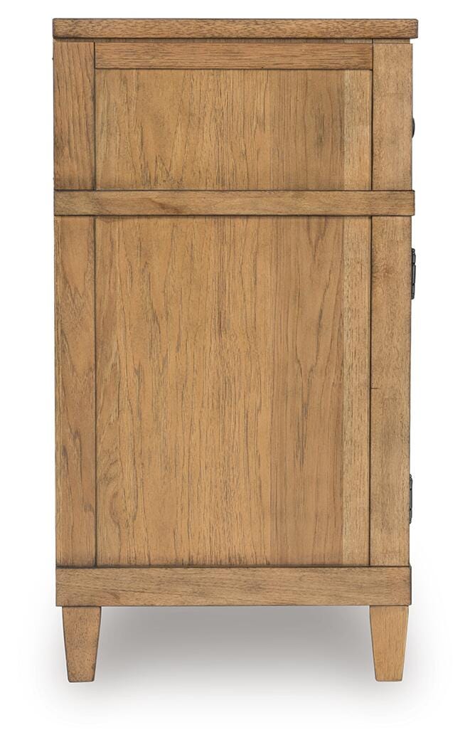 Ashley Furniture Sharlance 81-inch TV stand with open shelving and storage cabinets in a dark wood finish.