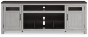 Ashley Furniture Darborn 88-inch TV stand with open shelving and storage compartments, finished in a modern dark wood.