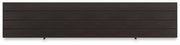 Ashley Furniture Darborn 88-inch TV stand with wood finish and open shelving for media storage and display.