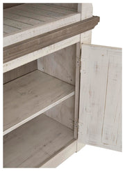 Ashley Furniture Havalance right pier cabinet with detailed wood finish, featuring storage shelves and elegant design.