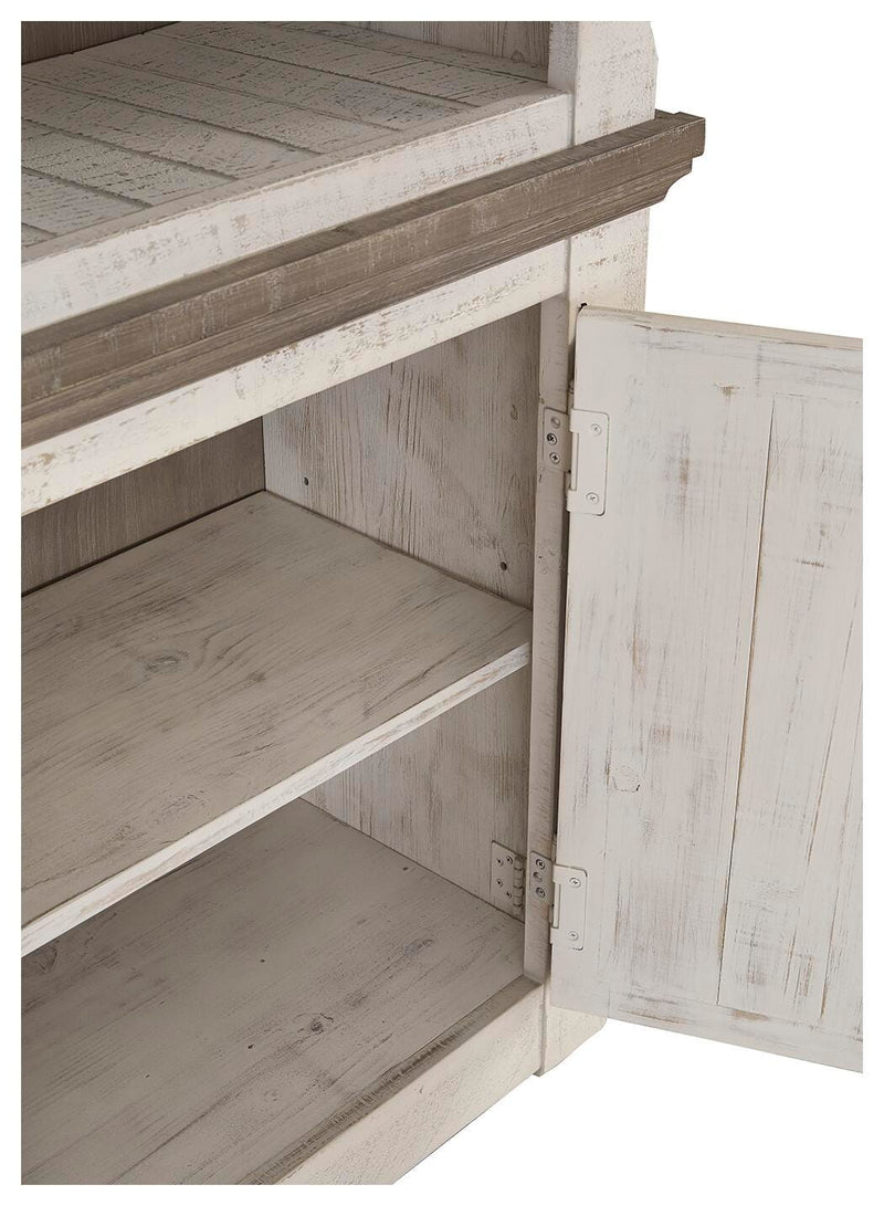 Ashley Furniture Havalance right pier cabinet with detailed wood finish, featuring storage shelves and elegant design.