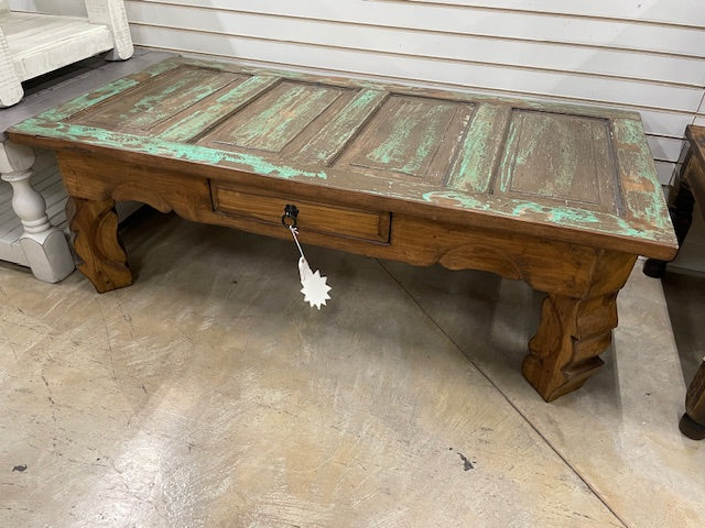 Reclaimed Wood Coffee Table with Antique Door Top