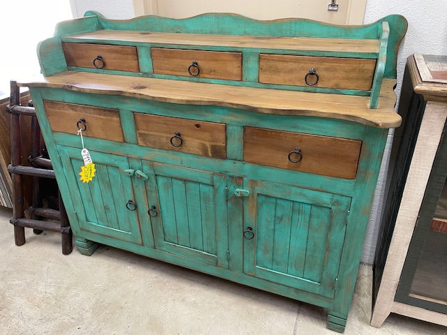 Mission Buffet Solid Wood, Distressed Turquoise Finish