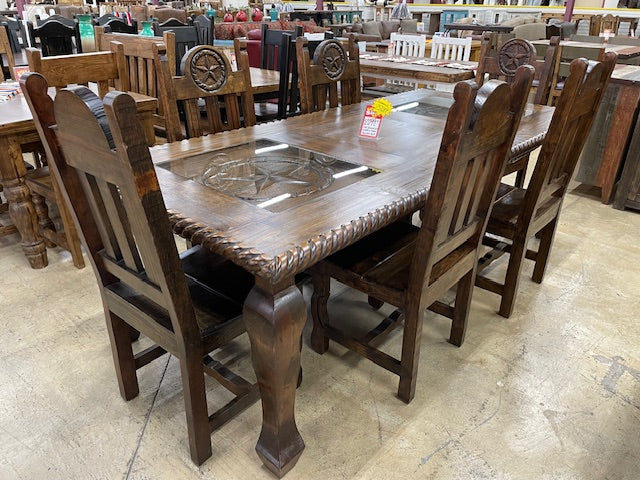 Solid Wood Dining Set 7-Piece with Carved Stars Clearance Deal