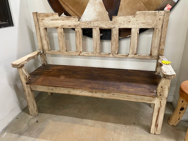 Reclaimed Wood Bench with Rustic White Wash Finish