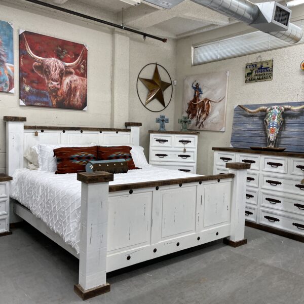 Indian King Size Bedroom Set (Distressed White)