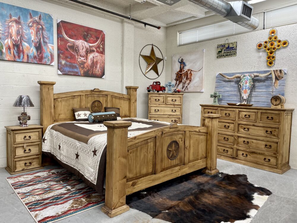 Mansion King Size Bedroom Set w/ Texas Stars (MD Finish)