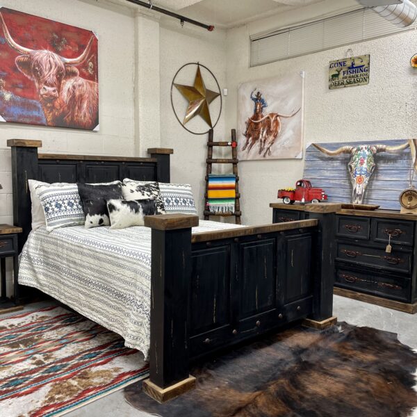 Indian Queen Size Bedroom Set (Distressed Black Finish)
