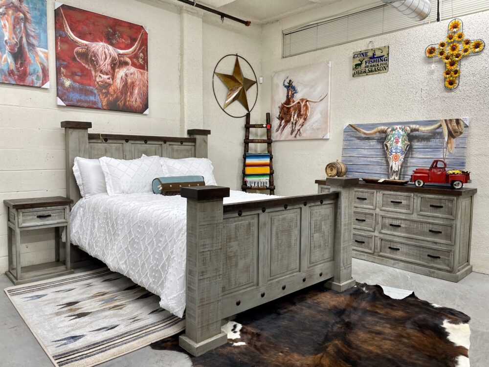 Indian Queen Size Bedroom Set (Weathered Farmhouse Gray)