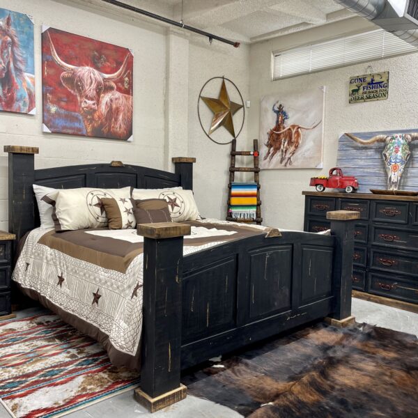 Mansion King Size Bedroom Set (Distressed Black Finish)